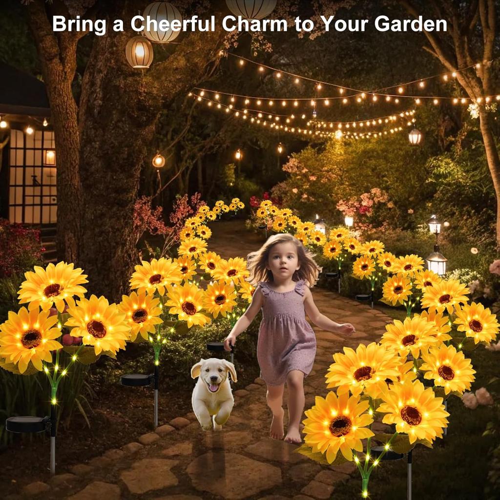 Solar Sunflower Lights Outdoor Waterproof Auto ON/Off Solar Garden Stake Lights for Lawn Pathway Yard Landscape Decor