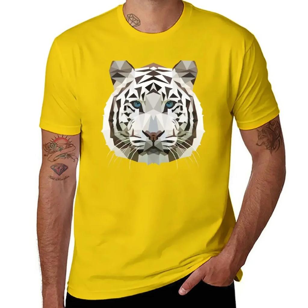 White Tiger T-Shirt Boys Animal Print Cute Tops Customizeds Mens Graphic T-shirts Big and Tall