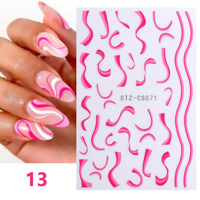 Metallic Silver Line Nail Manicure Stickers Metal Chrome Stripe Vine Flame Adhesive Decals Tape Swirl French Sliders Decor Foils