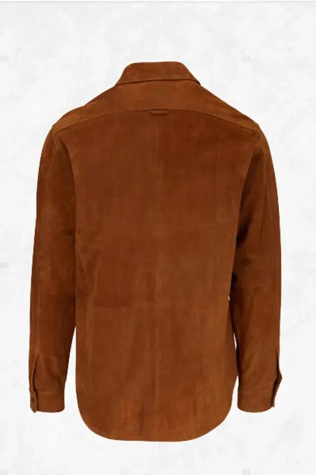 Genuine Soft Suede Handmade Original Leather Brown Shirt Men Handmade Stylish Casual Party New