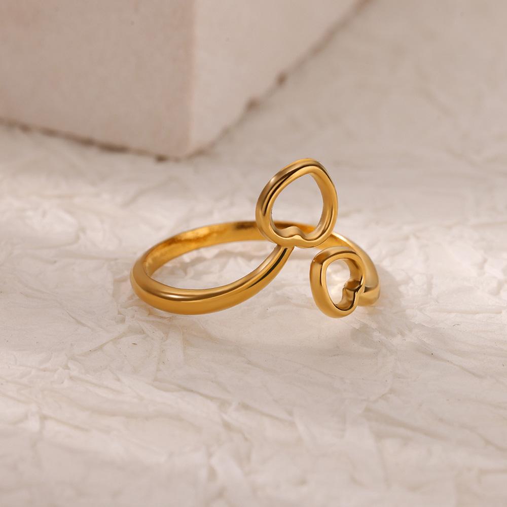 Double Heart Rings For Women Gold Color Stainless Steel Open Adjustable Ring Female Fashion Party Wedding Aesthetic Jewelry Gift