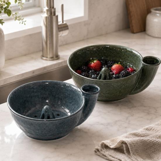 Moderne Küchenutensilien Selbstrotierende Beeren-Siebschale mit Löchern, Keramik-Wirbel-Spülgerät für Erdbeeren Ausgießer-Sieb, Spülen