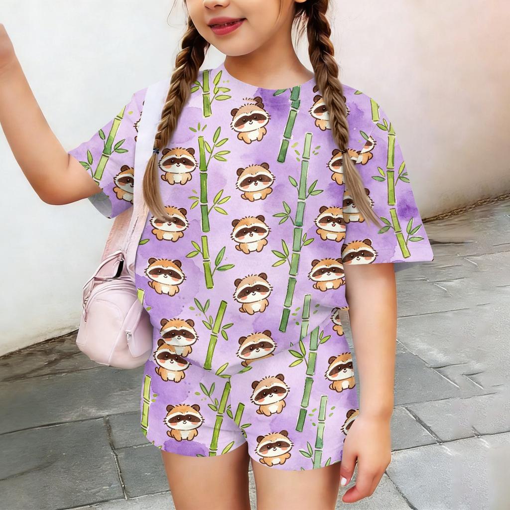 Kids Casual Short Sleeve Top and Shorts Set Lightweight Comfortable Soft Fabric Animal Print Summer Outfit for Boys and Girls