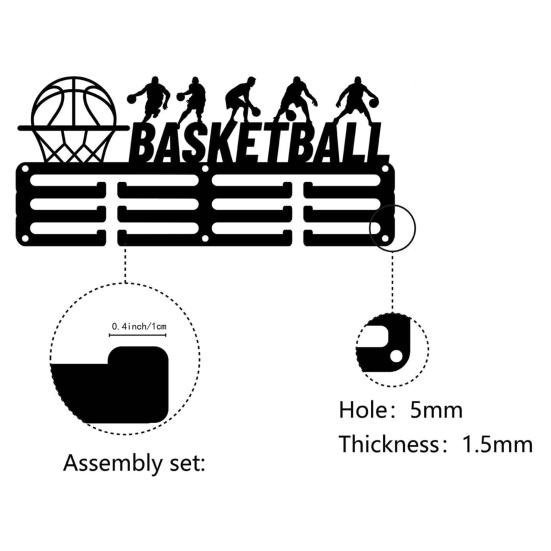 Stevige IJzeren Multifunctionele Haken Metalen Basketbal Medaillehouder, Kapstokrek, Wandmontage Prijs Displayrek Kamerdecoratie, Sport Thema Decoratie 3 Lijnen Ontwerp,