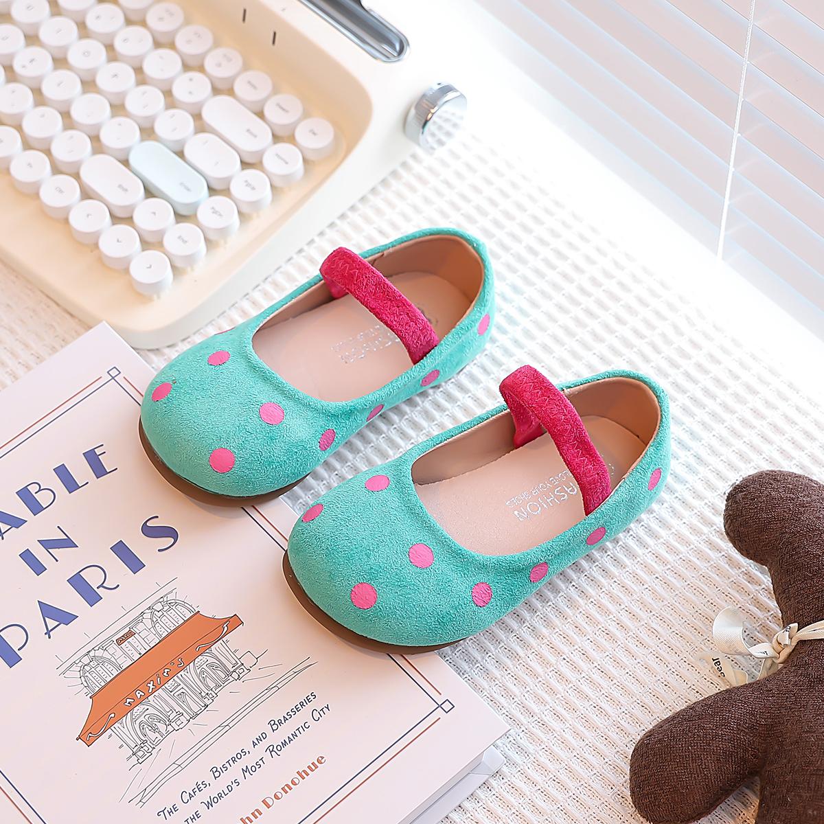 

Kids Suede Leather Shoes for Girls 2025 Autumn Non-slip Toddler Ballet Flats with Polka Dot Princess Girls Party Mary Jane Shoes 24 зелёный