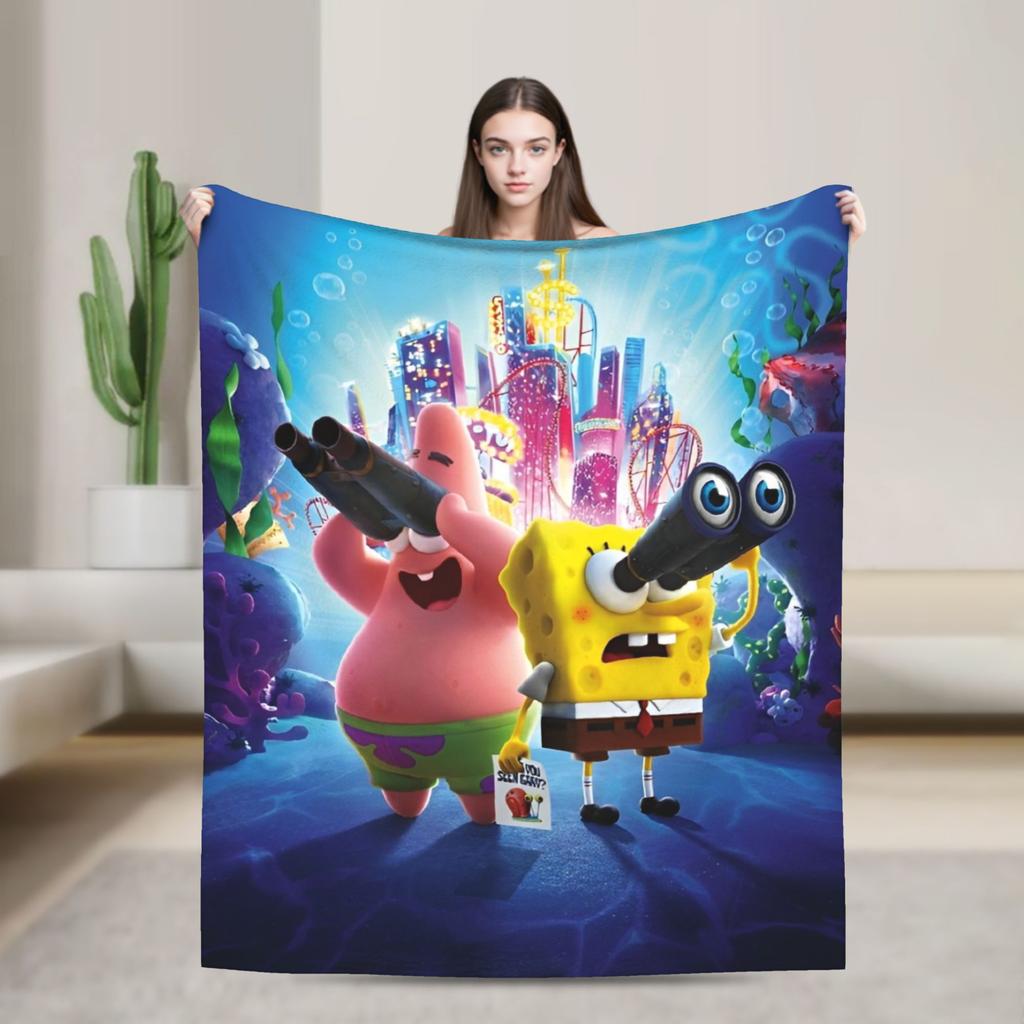 SpongeBob SquarePants Cartoon Blankets Fleece Lightweight Thin Throw Blanket for Bedroom Sofa Bed Rug