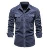 Men Corduroy Button Down Shirt Long Sleeve Casual Workwear With Chest Pockets