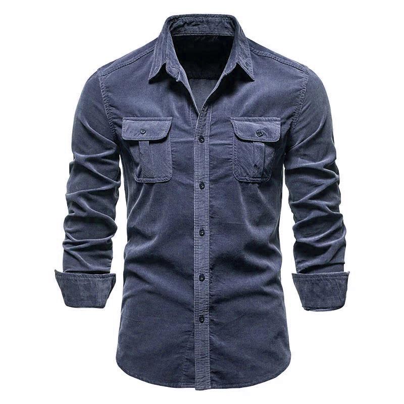 Men Corduroy Button Down Shirt Long Sleeve Casual Workwear With Chest Pockets