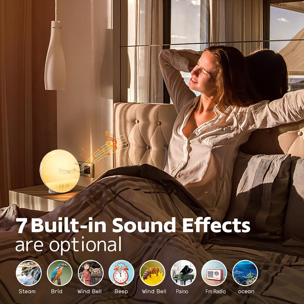 Multifunctional Sunrise Alarm Clock Wake Up Light 7 Sounds FM Radio Sleep Aid