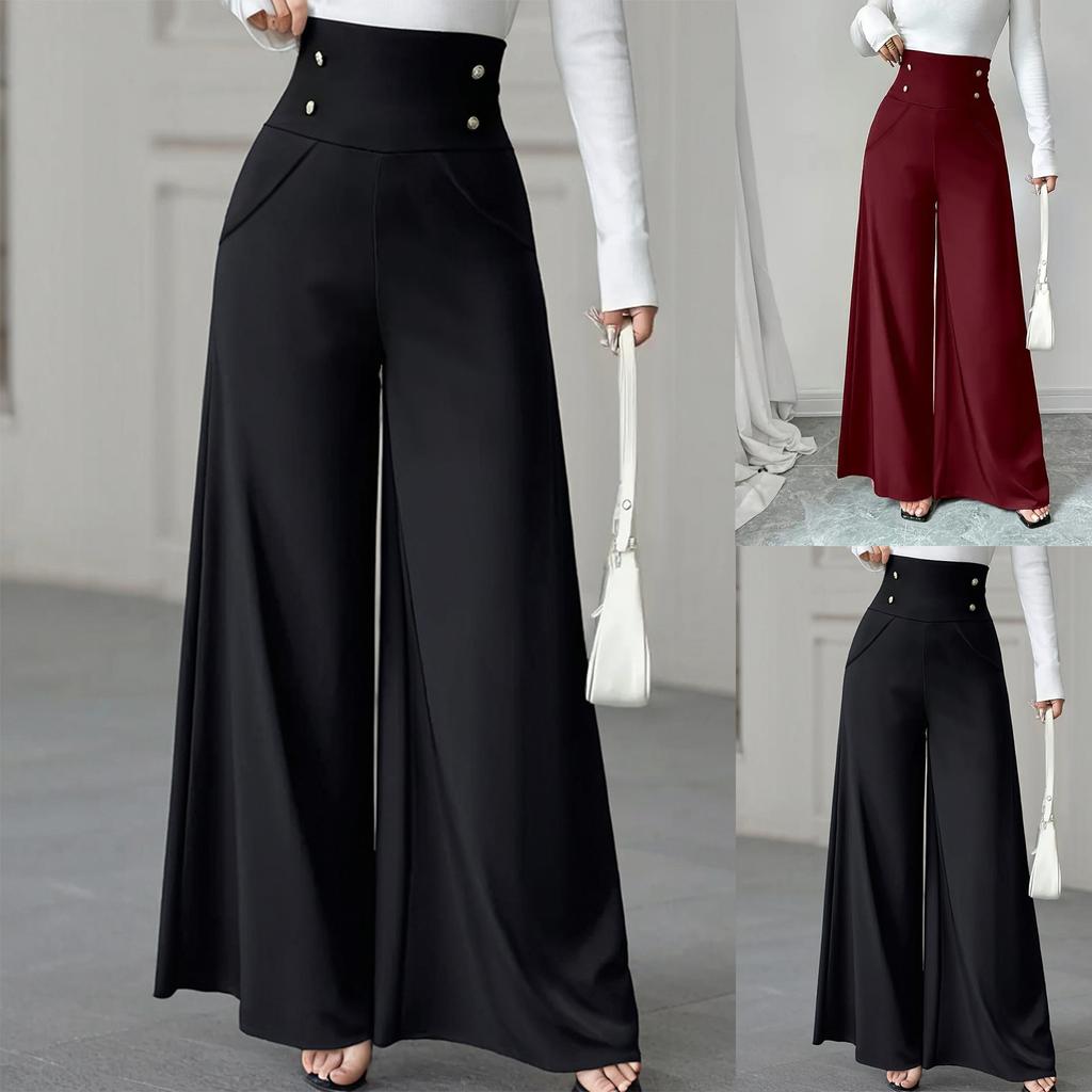 Women's Double-breasted High-waisted Wide-leg Pants Color Slimming Drape Straight Pants