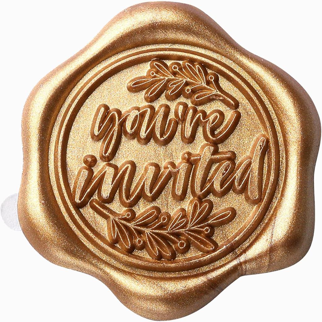 50Pcs You're Invitation Wax Seal Stickers, Envelope Seal Stickers Envelope Seals Self Adhesive Gold Stickers for Wedding