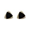 Retro Black Enamel Oil Triangle Stud Earrings for Women Double Layer Overlap Crystal Earrings Korean Fashion Geometric Jewelry