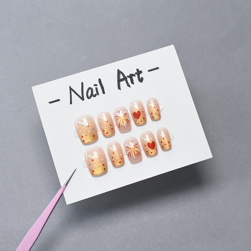 Gold Cat Eye Heart Firework Polka Dot Nail Patches - Removable, 30 Pieces (XS/S/M)