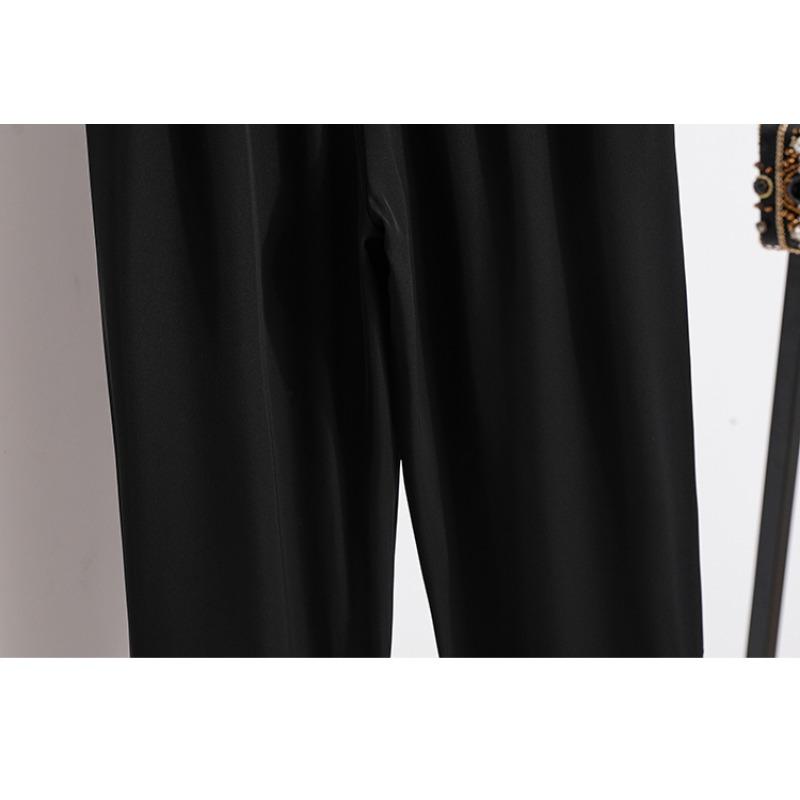 DIMANAF Summer 2025 Plus Size Women Loose High Waist Basic Elastic Pants Casual Trousers Long Wide Leg Pants