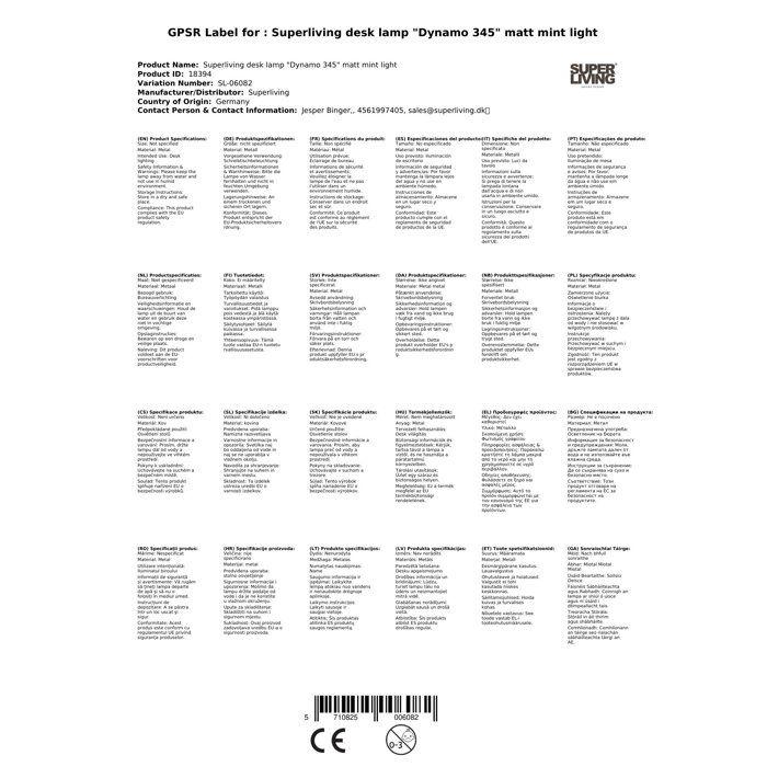 Superliving Desk Lamp "Dynamo 345" Matte Light Mint