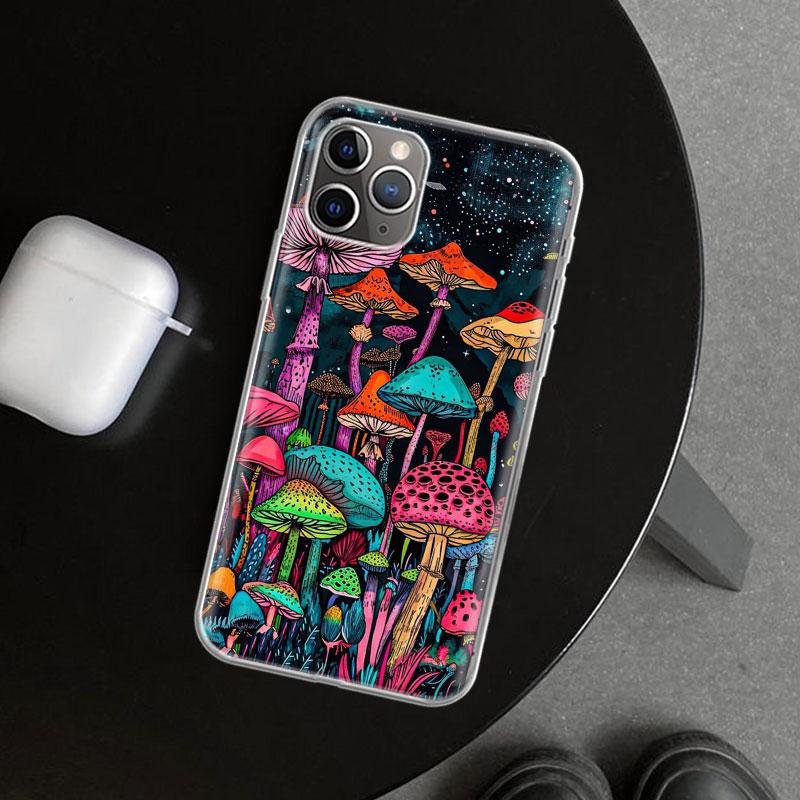 Colorful Mushroom Phone Case Cover for iPhone 18 11 12 13 Mini 14 15 Plus 16 Pro Max 17 Air 7 8 + SE Art Customized Fundas 11 12 13