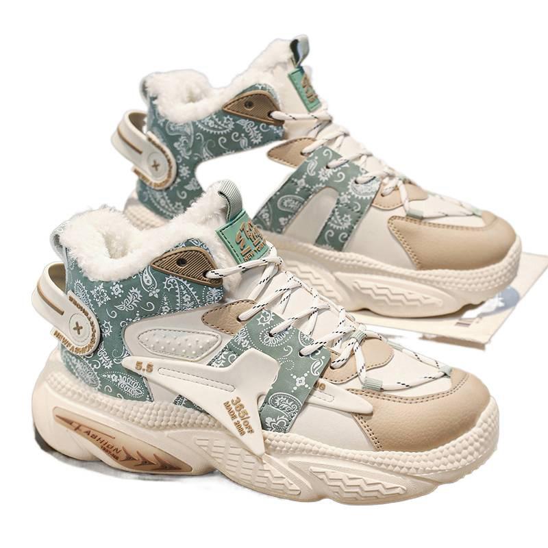 High-top New Winter Velvet Thickened Warm Cotton Shoes Running Platform Dad Sports Trendy Shoes
