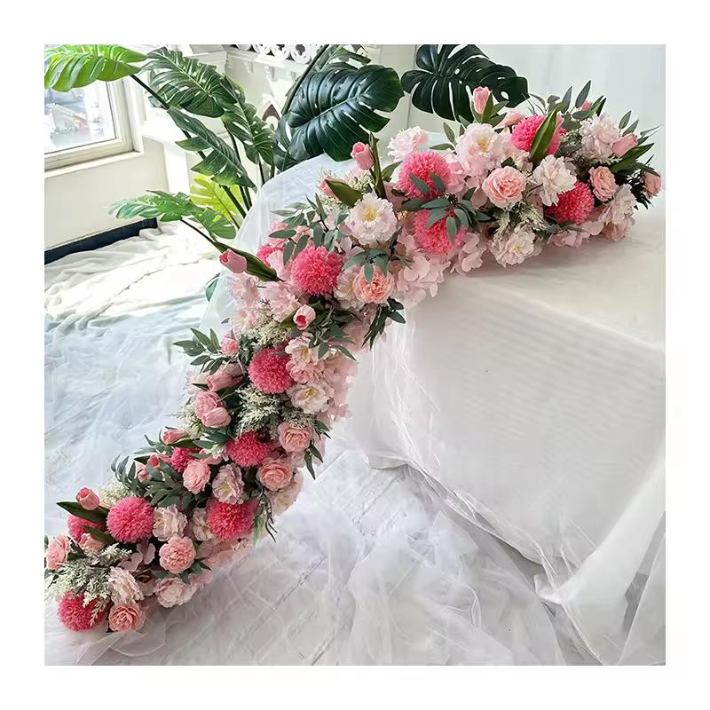 

Uflower 50-200cm Pink Atficial Flower Row Runner Elegant Artificial Center Stage Background for Wedding Party Home Decoration 50x30cm