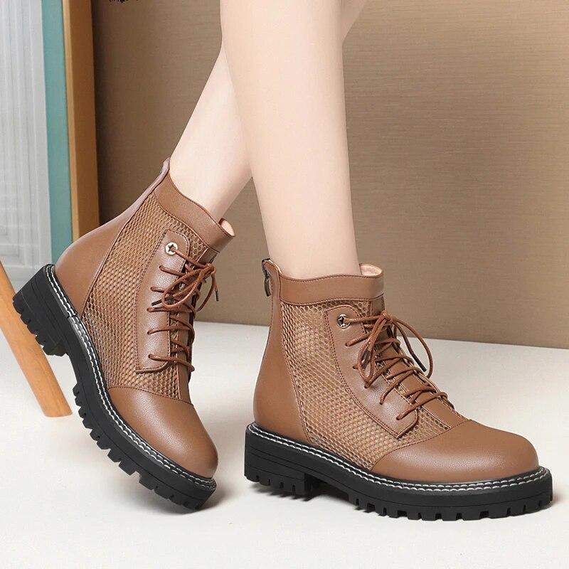 Women's Summer Boots Lace-up Women's Shoes British Style Plus Size Women's Cool Boots