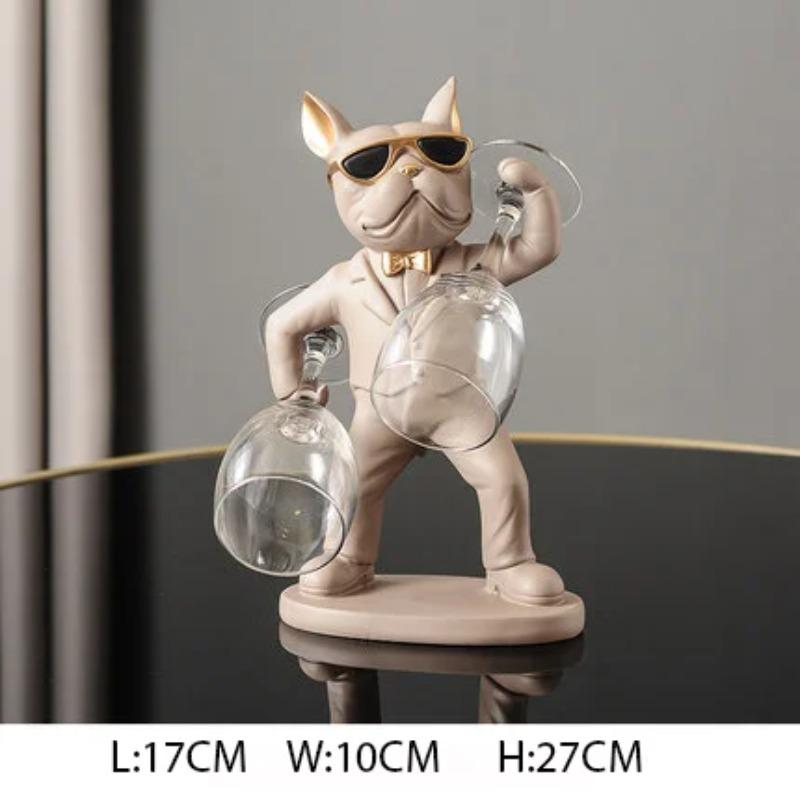 Decorarea casei Figurine cu animale Suporturi pentru vin Artizanat din rasina Statuie Bulldog Suport pentru sticla de vin Masa de birou Raft cu sampanie Decor camera