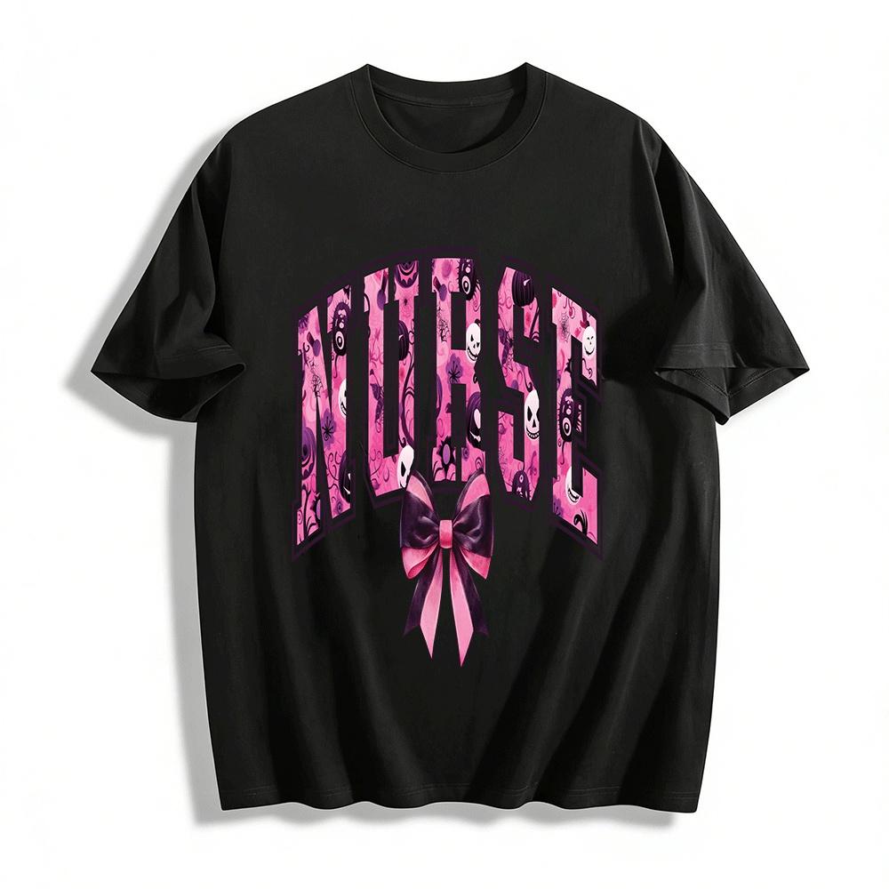 Halloween Pink Skull Nurse Themed Print Casual Top Pure cotton T-shirt XXS