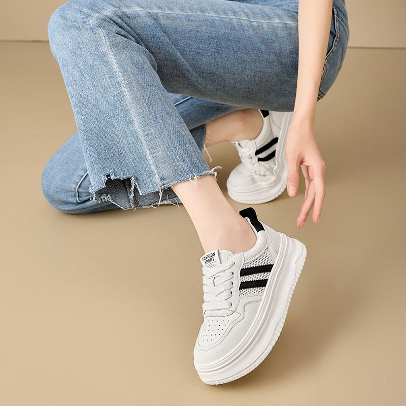 Leather platform white shoes children's shoes versatile mesh breathable sports shoes summer new casual shoes board shoes