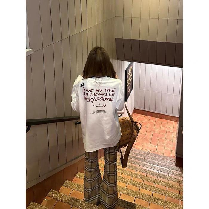 

Женская футболка с длинным рукавом из чистого хлопка белого цвета 2024 года - Трендовый нишевый дизайн для начала осени M