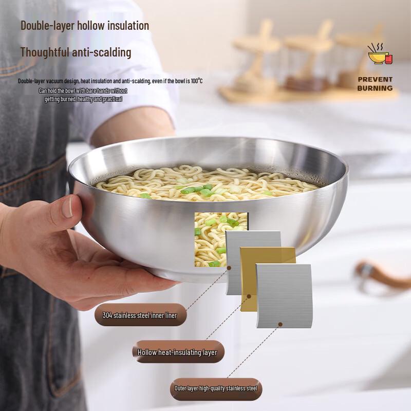 ZISIZ 304 Stainless Steel Japanese Double-Layer Ramen Bowl