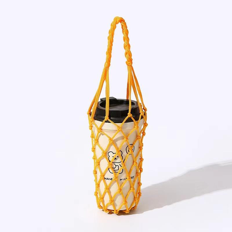Hand-woven Mesh Bag Water Cup Net Bag Cup Cover Outdoor Leisure Hand-held Water Cup Net Bag Retro Net Celebrity Cup Cover