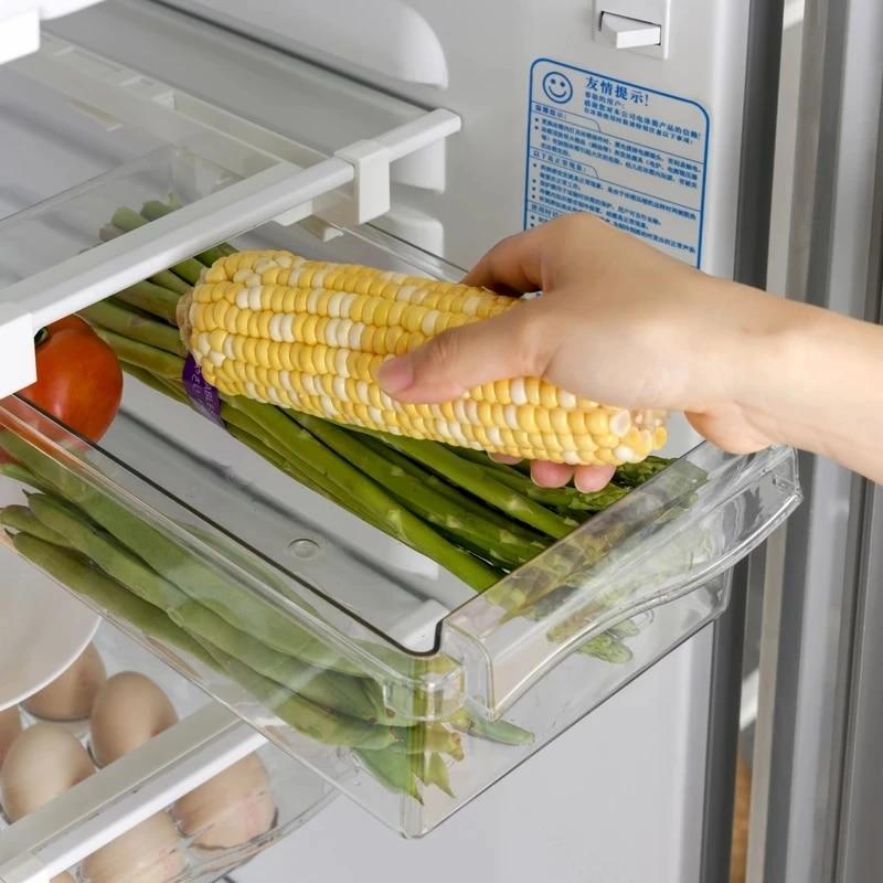 Kitchen Fridge Organizer Transparent Fruit Egg Food Storage Rack Under-shelf Refrigerator Storage Box Kitchen Organizer