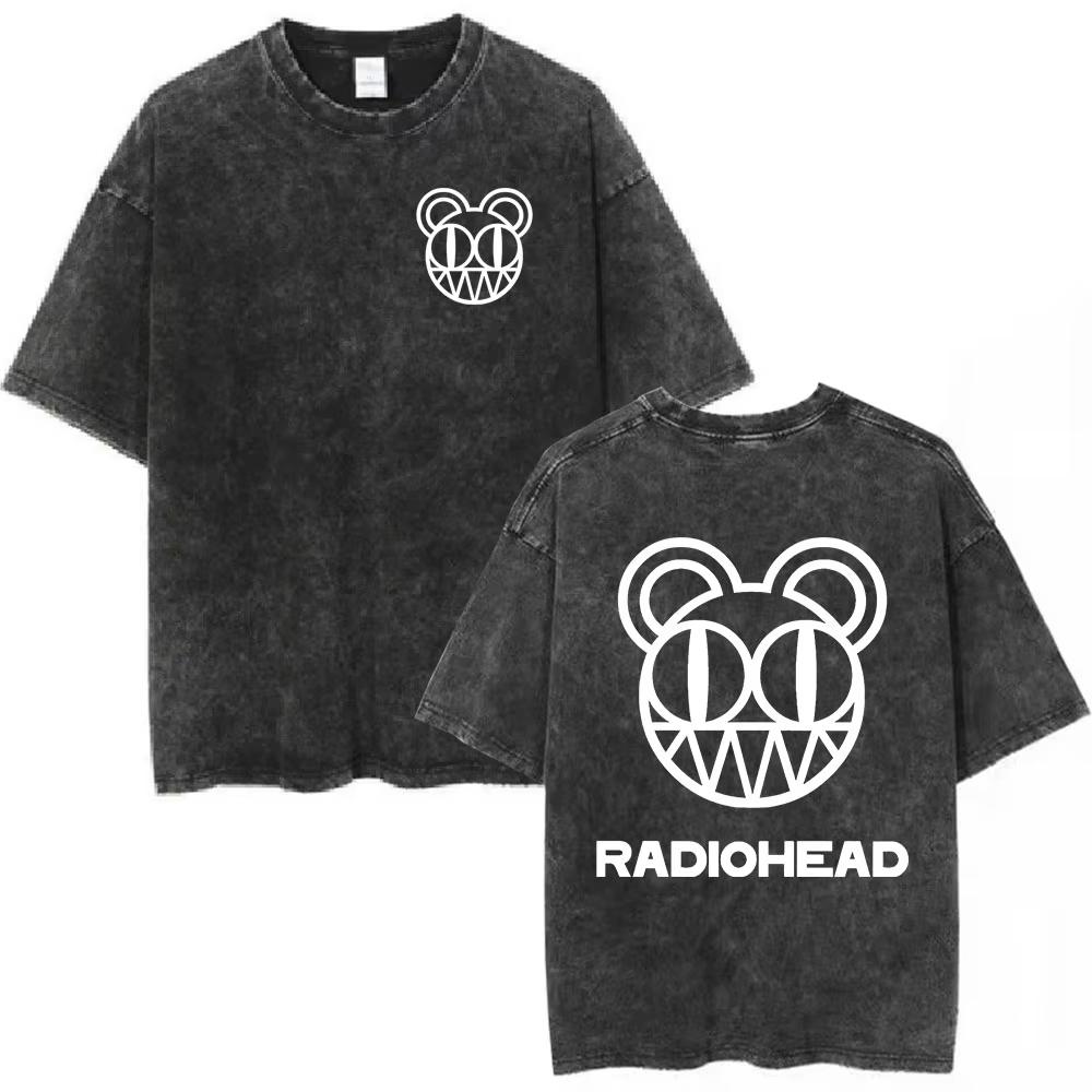 Radiohead Rock Band OK Computer Vintage Spierane Koszulki Męskie Damskie Moda Hip Hop Koszulka Bawełniana Casual Koszulki Streetwear