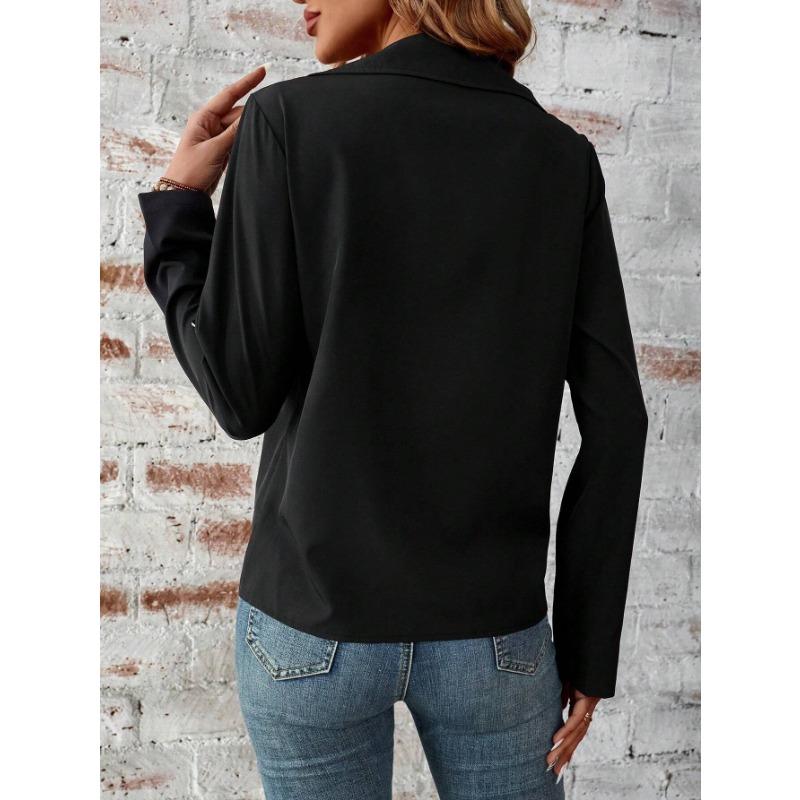 Damenmode, lässig, einfarbig, Herbst-Winter, langärmelig, POLO-Ausschnitt, Jacken und Mäntel