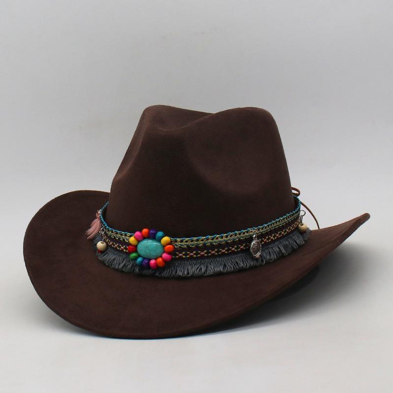 Sun Hat Jazz Hat Suede High Quality Spring And Summer European And American Style Woolen Cowboy Hat Ethnic Style Roll Top Hat