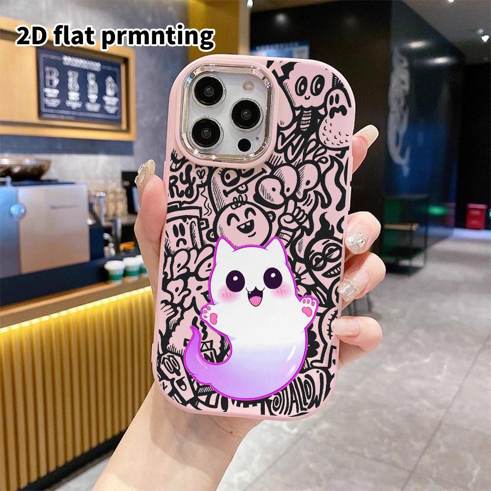 Phone Case: 2D Flat Design Suitable for iPhone 18 17 16 15 14 13 Pro Protective Case, Couple Style, Ghost Kitten, Christmas and Halloween Gift