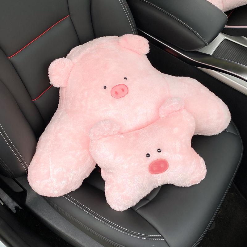 Cartoon Car Headrest Neck Pillow: Cute Plush Winter Lumbar Support for Women