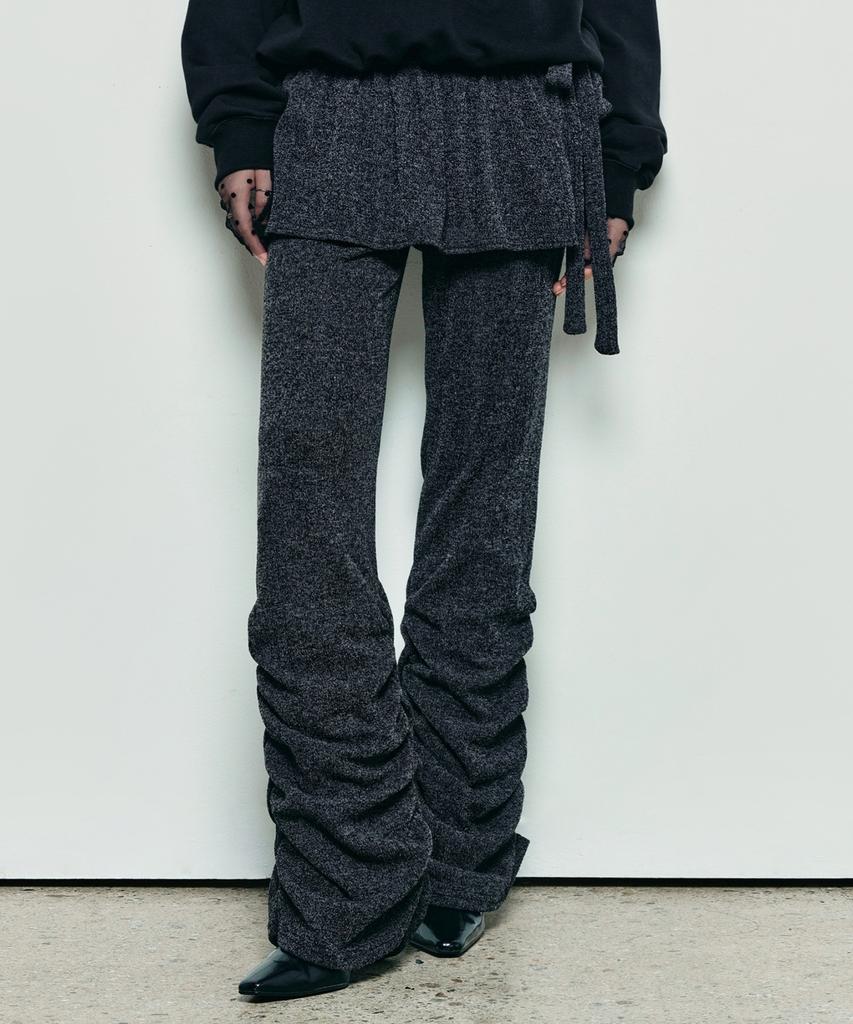 Nigaennikol Shirring Layered Skirt Pants_Charcoal