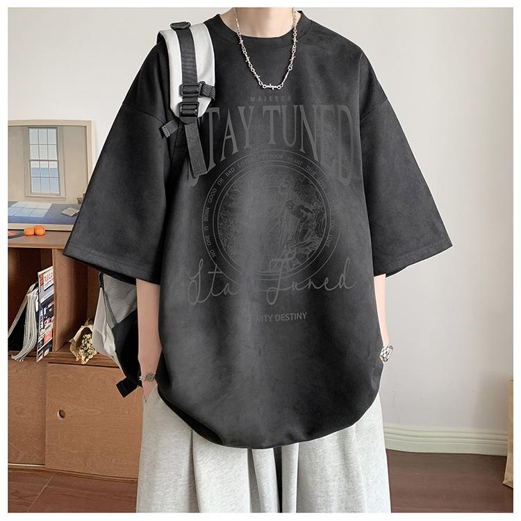 Summer Short Sleeve T Men's T-Shirt English Graffiti Letter Print Trendy Cotton T-Shirt Fashion Brand Top