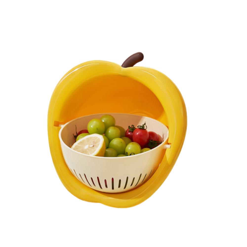 

Large Capacity Vegetable Drain Basket Double Layer Water-Filtering Basin Picnic жёлтый