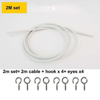 1Set Durable 2/3/4/5 Meters Curtain Spring Rope PVC Steel White Window Cord Cable Net with HOOKS EYES Curtain Track Wire