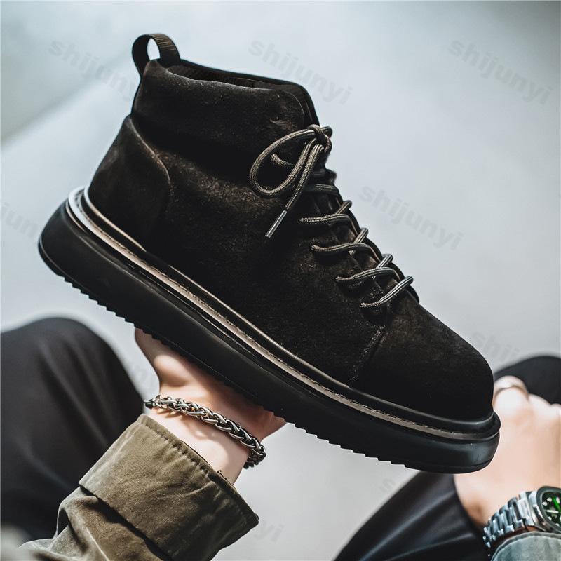 Fashion 2025 Autumn New Retro Thick Soled High Top Casual Shoes for Men Fashion Comfortable Versatile Non Slip Lace Up Platform sneakers