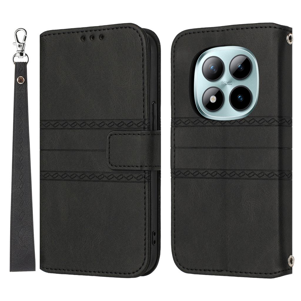 For Xiaomi Redmi Note 15 Pro 5G (Global) Case Wallet Skin-Touch Leather Imprinted Phone Cover with Wrist Strap