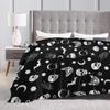 Gothic Skull Cat Moon Pattern Blanket Flannel Fleece Throw Blankets Micro Fleece Cozy Covers for Bed Sofa Car Home Decoration