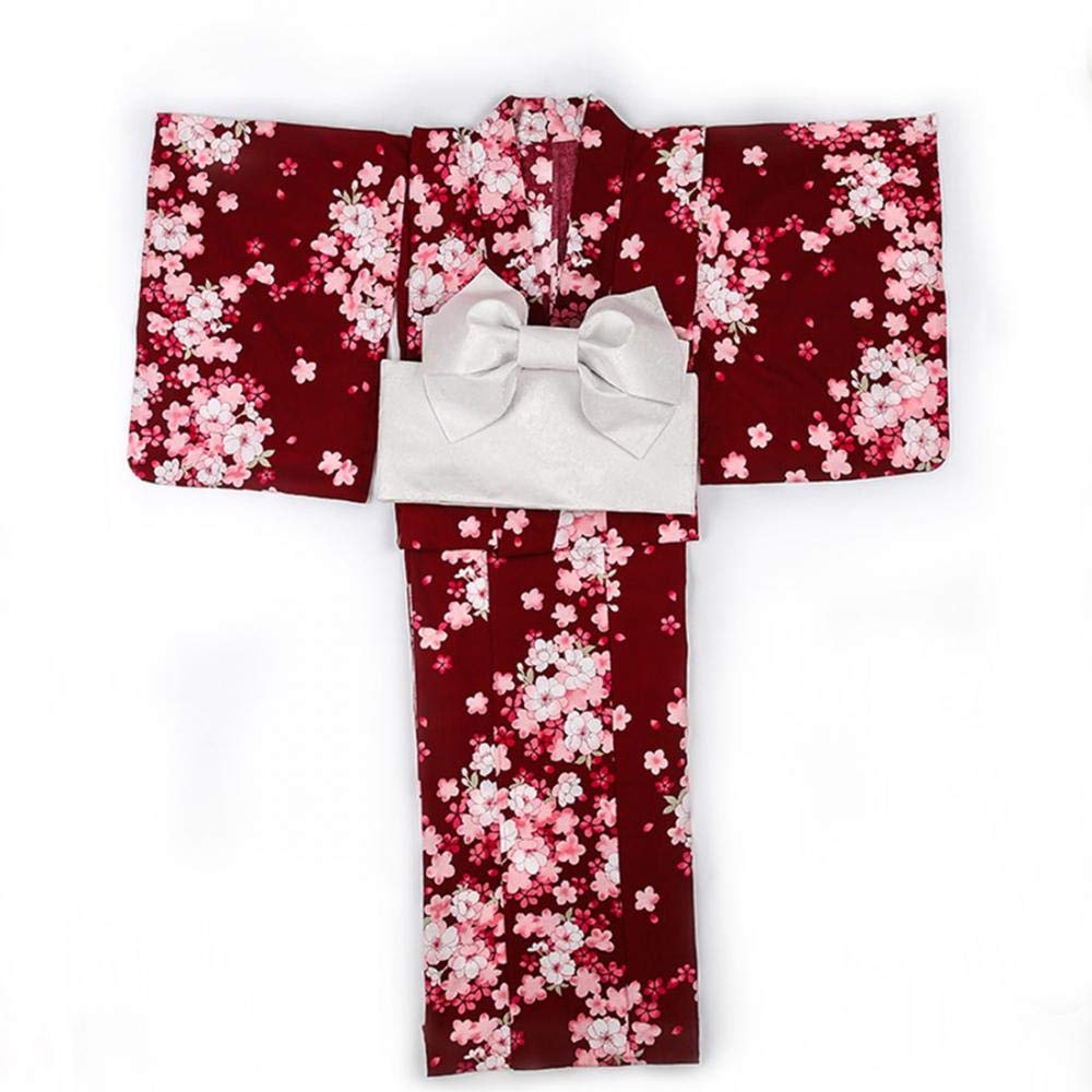 Getz Flowing Cherry Blossom with a Plain Elegant One Size Fits Set with Perfect for Fireworks Summer Bon and and Perfect for Women's Yukata, Red,