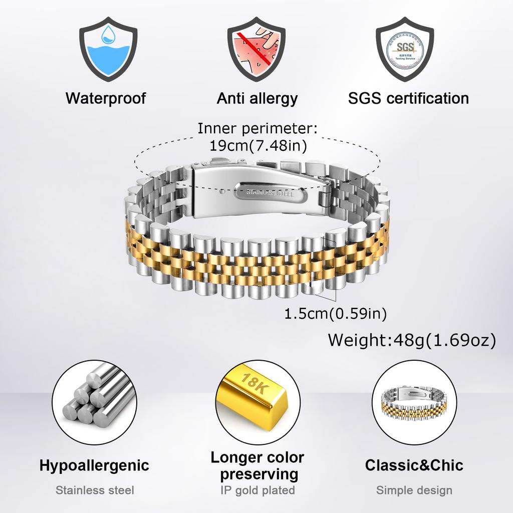 Chunky Strap Chain Bracelet for Women High-Quality Stainless Steel Waterproof Chain Bracelets Punk Wrist Jewelry Gift