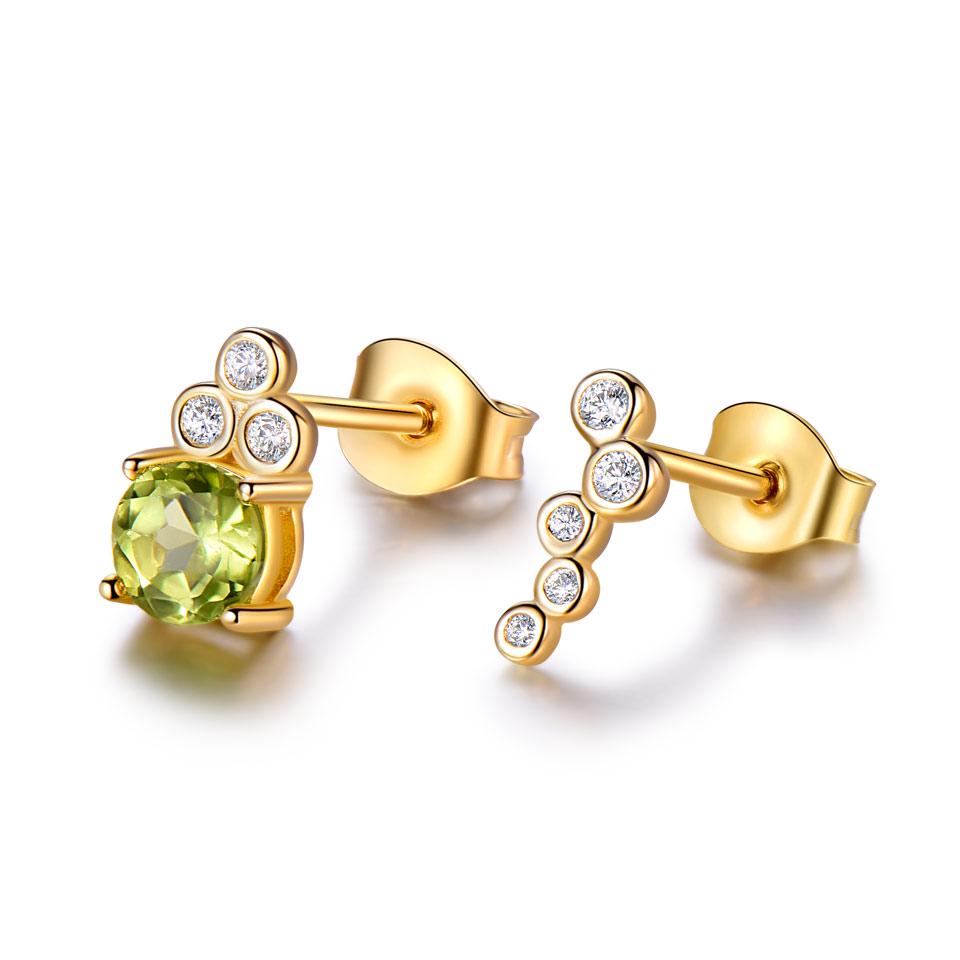 Umcho Real Natural Peridot 925 Sterling Silver Stud Earrings For Women Ladys Party Jewelry Asymmetrical Earrings Christmas Gift
