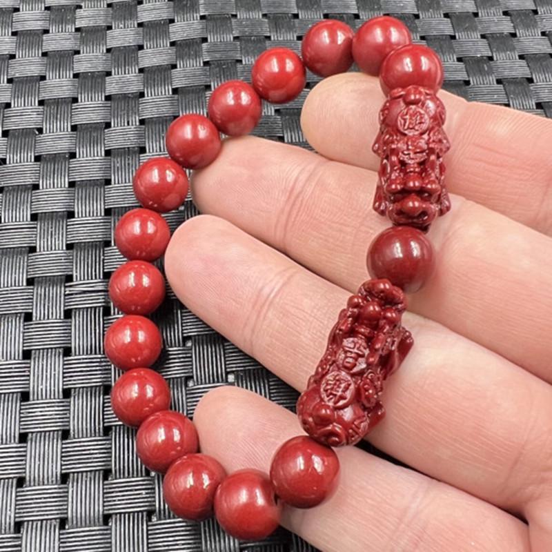 Jade Gold Sand Pixiu Bracelet: High-Content Purple Gold Sand Bracelet for Men, Women, Couples with Cinnabar Ornaments. 6mm Double Pixiu Bracelet, 24 Beads