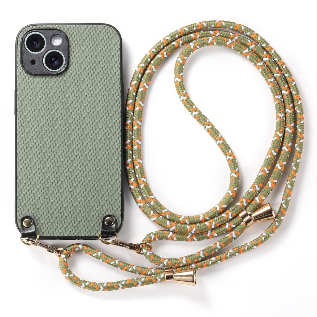 Aramid Fiber Pattern Leather Phone Case for iPhone 17 Air 16 15 Pro Max 16e 14 Plus 11 12 13 Chain Crossbody Lanyard Cover XL012