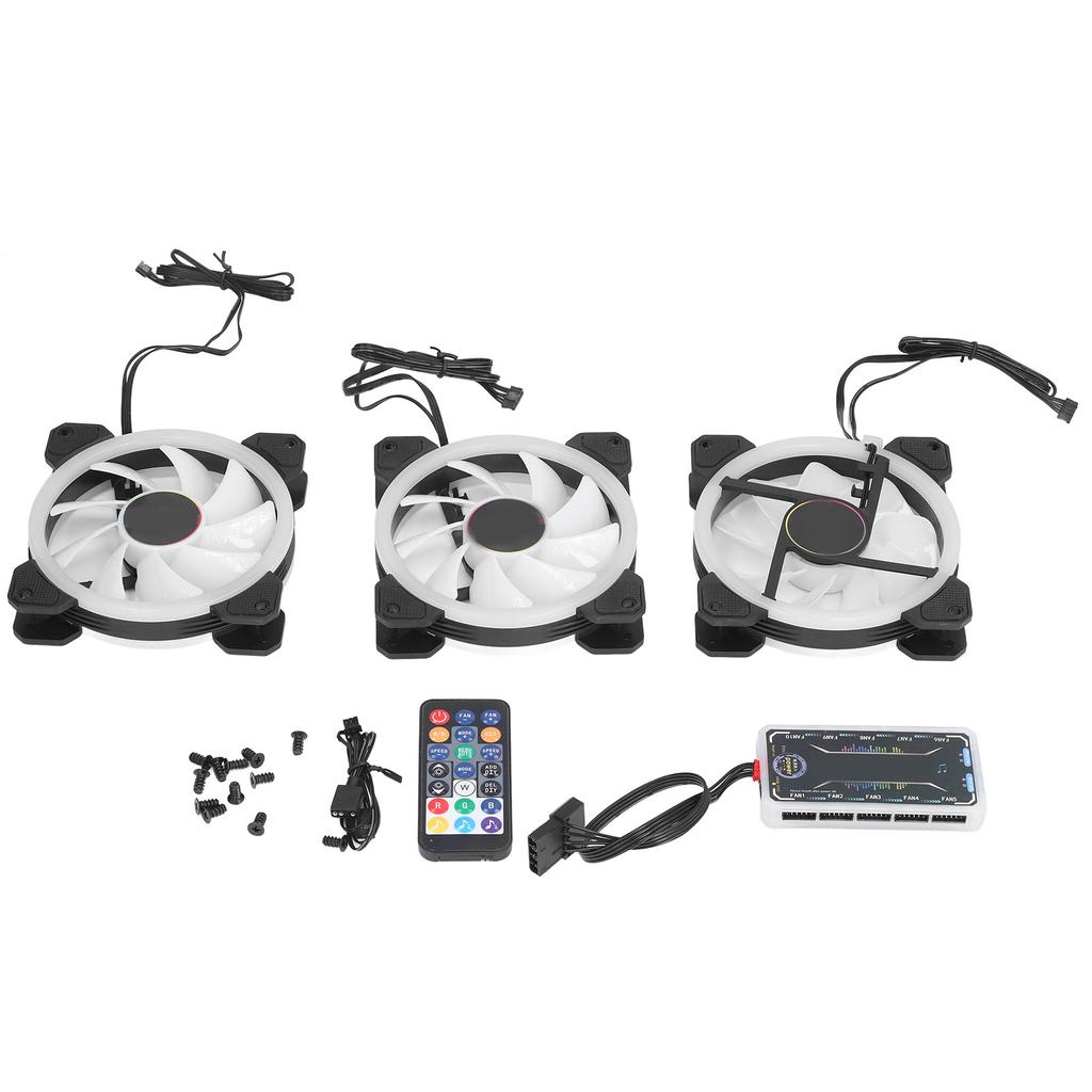 3Pcs RGB Case Fan 120mm Super Quiet RGB Multiple Light Modes Shockproof Design PC Case Fans with Controller Screws