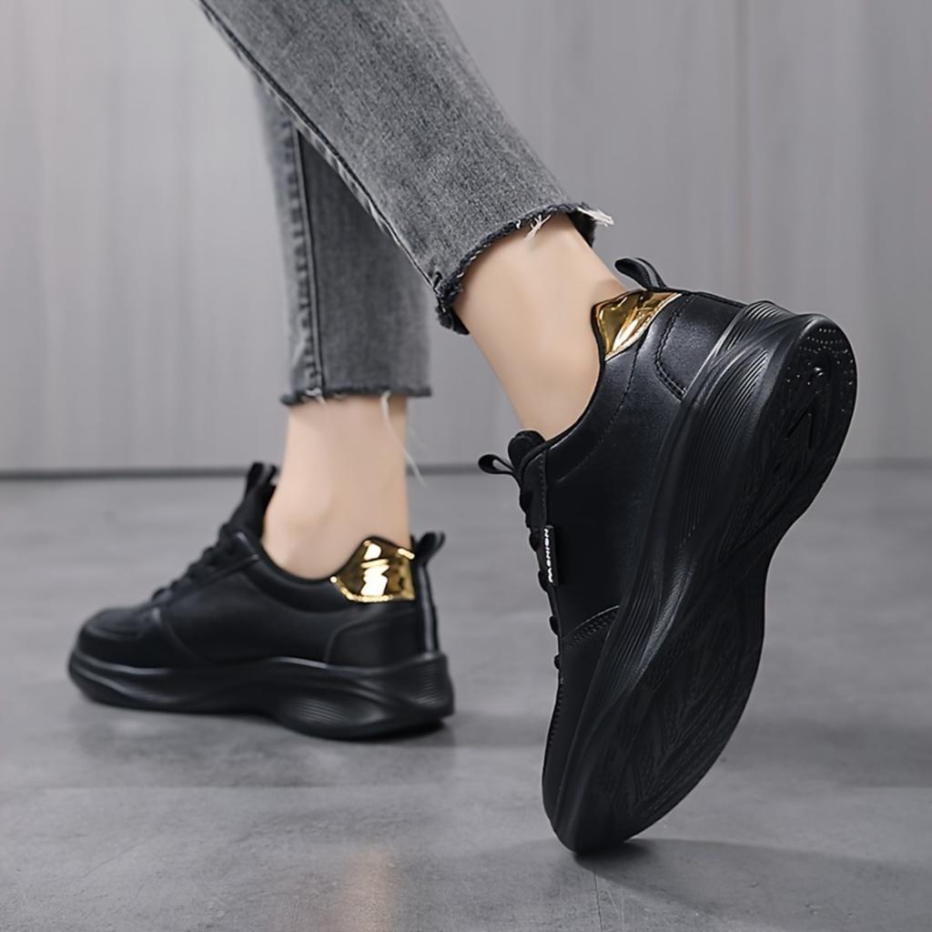 Fashionable and Casual New Leather Waterproof and Anti Slip Thick Soled Letter Sports and Leisure Running Plus Size Women's Shoes