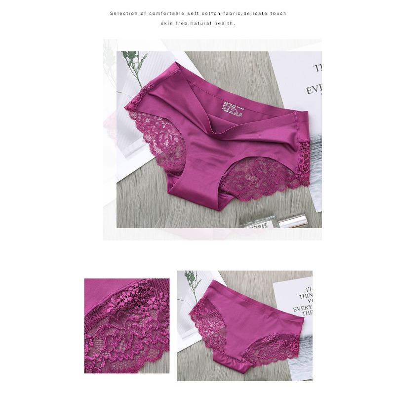 Women Ice Silk Seamless Low Waist Lace Sexy Breathable Ladies Panties